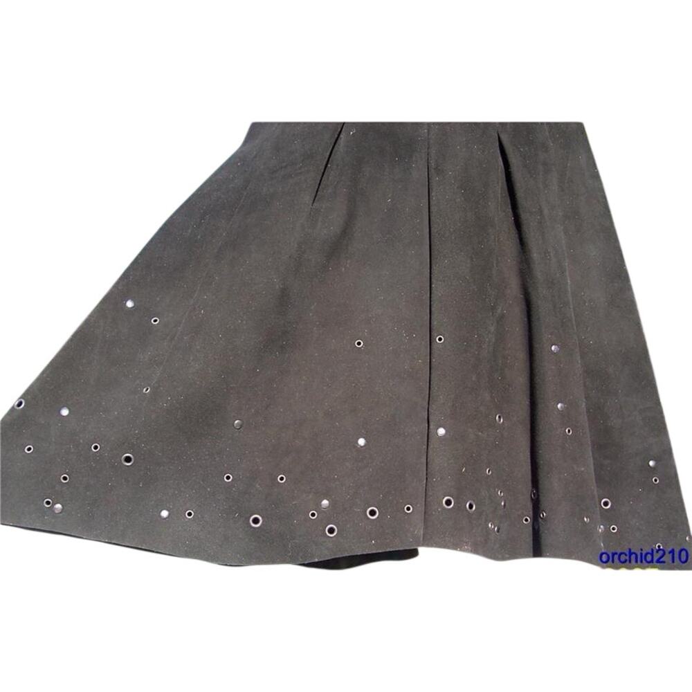Donald Pliner Black Suede Skirt Lined Fit Flare Grommet Self Belt NWT $875 8/10 - Picture 8 of 10